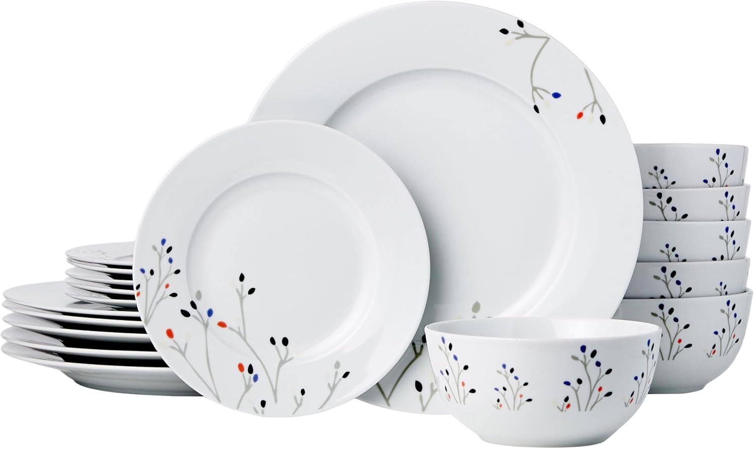 Amazon Basics Dinnerware Set. Microwave and Dishwasher Safe. Service for 6. 18-Piece Complete Kitchen. Plates. Dishes. Bowls. Swirl