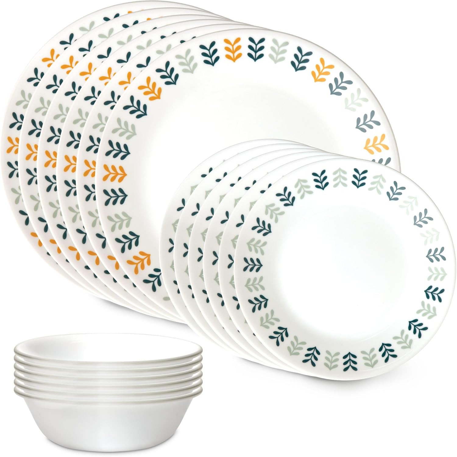 Corelle Vitrelle 18 Piece Glass Dinnerware Sets Service for 6. Triple Layer Chip & Crack Resistant Glass Plate and Bowl Sets. Wildflower